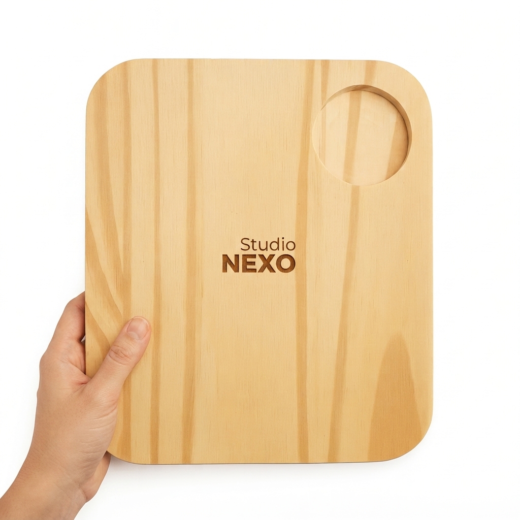 Plato de Picar Cuadrado Liso 22x22 cm con posavasos pequeñoen Pino – Studio NEXO
